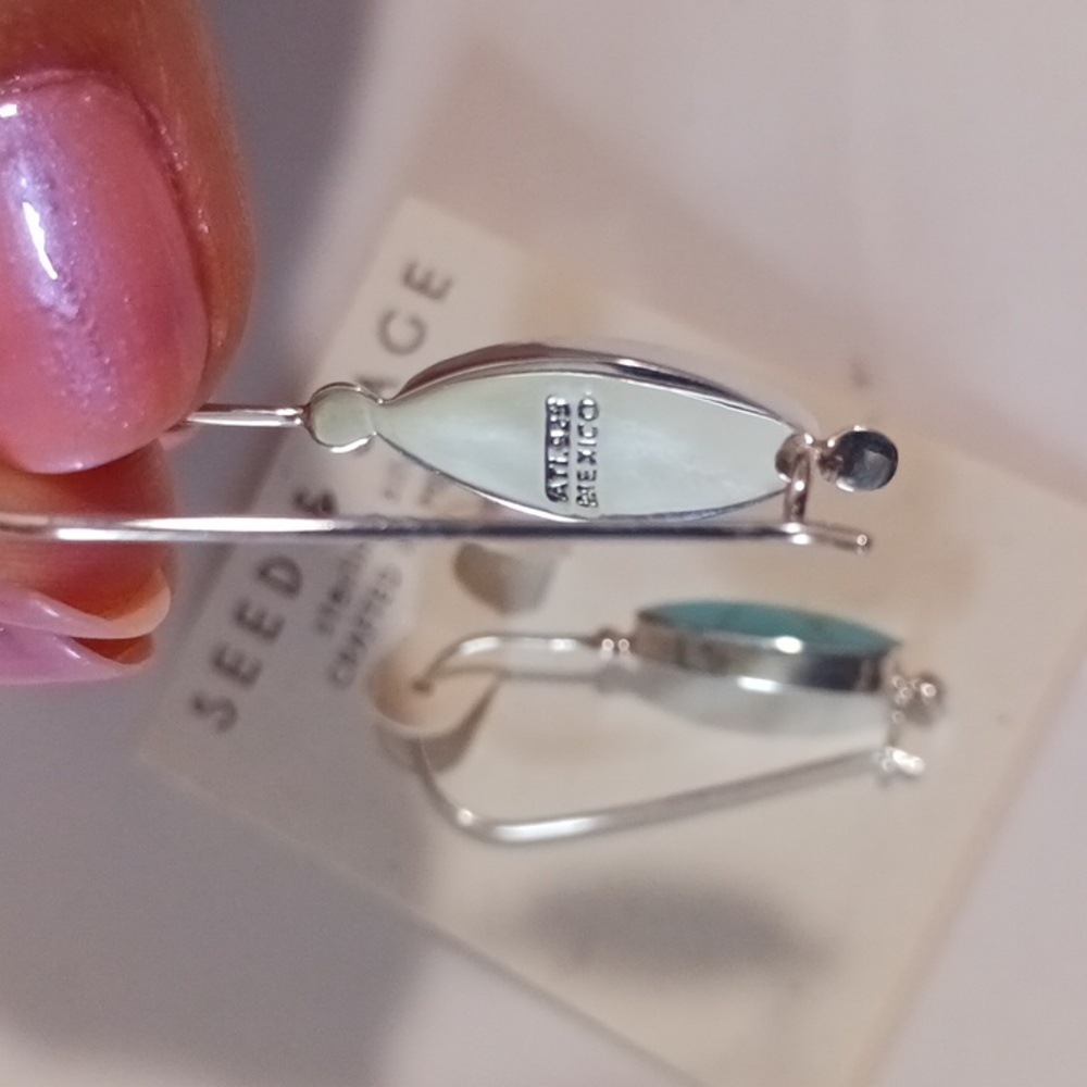 SEED & SAGE Sterling Silver Simulated Turquoise Drop Earrings Crafted In… - Picture 3 of 7